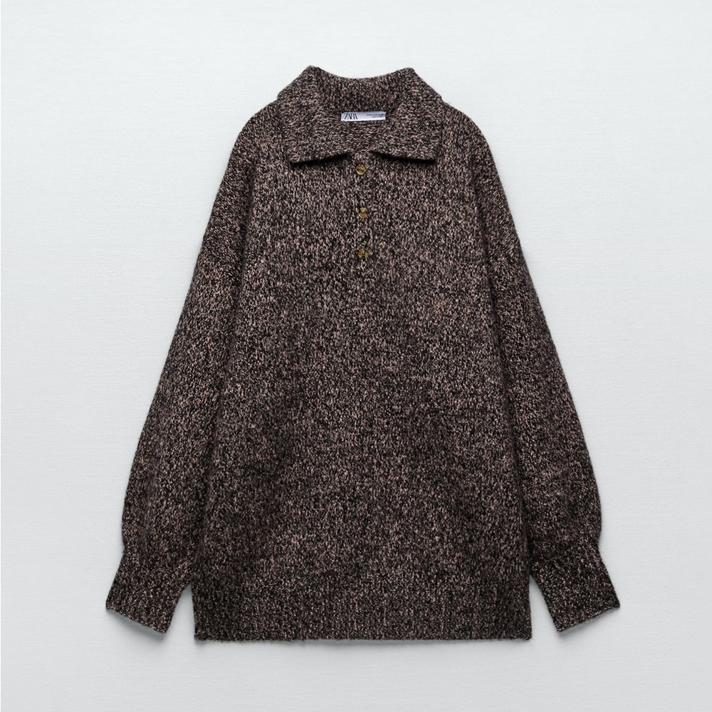 NWT Zara oversized polo collar knit sweater